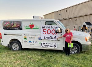 Movie guest Nora stands next to our van