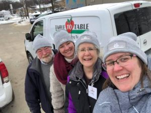 Nicki on a winter food rescue route with T2T staff and volunteers