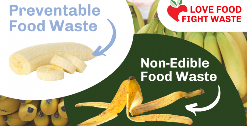 Graphic demonstrating preventable food waste versus non-edible food waste